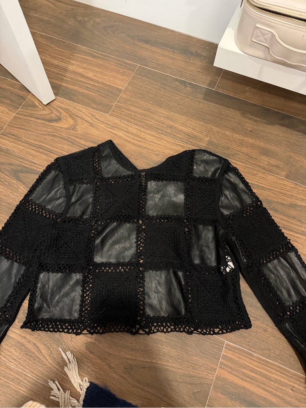 Zara Black Crochet & Faux Leather Patchwork Jacket